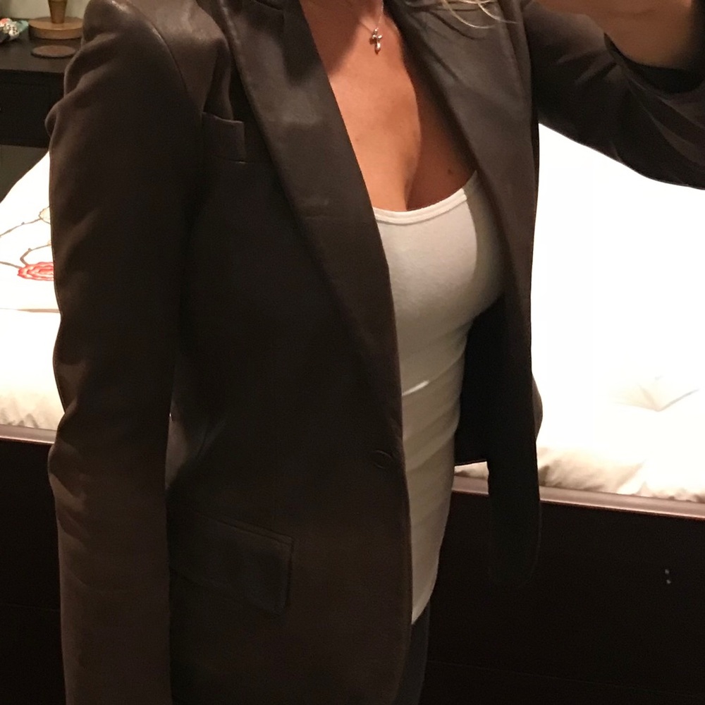 RARE Theory distressed chocolate leather blazer